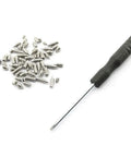 Built Tough Sixty Piece Nickel Plated Screw Kit For Leather Belts And Handbags Featuring Rust Free Carbon Steel Cross Head Fasteners In Assorted Metric Sizes With Precision Driver To Fix Your Gear In A Snap - screws and precision driver.