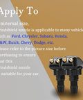 Two Pack Car Front Windshield Washer Nozzles Double Hole Straight Column Sprayer Nozzle For Most Vehicles Durable Nylon Wiper Spray Jet Replacement Easy Install shown on package