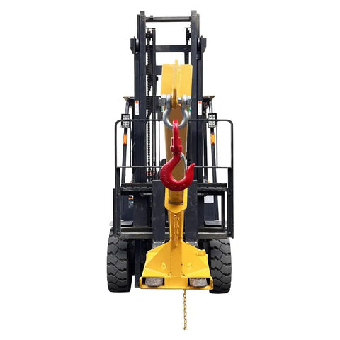 Heavy Duty Adjustable Forklift Jib Boom Crane With 6600Lb Three Ton Capacity Bulletproof Telescopic Arm and Steel Truss Hoist Hook, front view