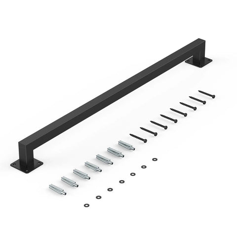 Badass Industrial Wall Mount Stair Handrail, Three Foot Black Iron Staircase Grip Square Tube, heavy duty mounting hardware included.