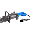Get the job done fast with this portable electric hydraulic rebar cutter and bender machine, featuring a black and blue handheld design.