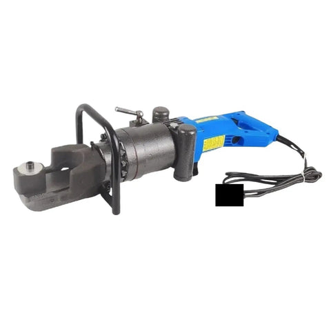 Get the job done fast with this portable electric hydraulic rebar cutter and bender machine, featuring a black and blue handheld design.