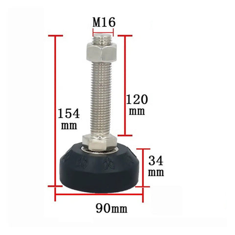 Heavy Duty Adjustable Leveling Feet Set Of 8 With Rotating Bases To Keep Workbenches Dead Center While Handling Rough Tasks No Sweat And Protecting Your Shop Floors, detailed view with measurements.