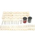 Top Notch 76 Piece Wool Polishing Wheel Set for Electric Grinder includes wool wheels and polishing paste.