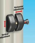 MagnaLatch Side Pull Gate Latch 2-3/4 Inch Adjustable Stainless Steel Components Black Finish showing horizontal and vertical adjustment