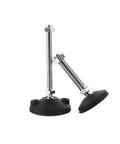 Top Shelf Adjustable Leveling Feet Featuring Threaded M8 Swivel Base And Hella Sturdy Rust Proof Nylon Steel Build For Dead Solid Lathe Frames And Heavy Duty Furniture Glide Pads, showing two adjustable feet with nylon bases.