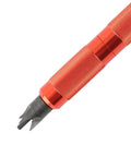 Close-up of Grab And Go Deburring Multitool With Removable Handle in orange finish showing the reamer head attachment.
