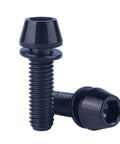 Close-up of Beefy Titanium M5x18mm Allen Hex Bolts Set, 6 Pack With Washers, TC4 Titanium Alloy, black finish, for bicycle stems.
