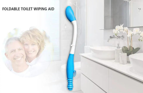 Foldable Butt Wiper Tool With Long Reach Self Wipe Assist Wand Portable Toilet Aid in modern bathroom setting