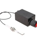 Push Button Ignition Kit For Gas Grill And Fire Pit With 11.8 Inch Electrode Cable Easy Spark Igniter Replacement For Outdoor BBQ Burner Patio Heater Fireplace And More, showing black ignition box with red button and electrode cable