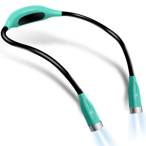 Green Neck Reading Light Hands Free For Cozy Bedside Reading, flexible and rechargeable with amber light, three modes visible