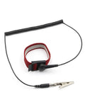 ESD Safe Anti Static Wrist Strap With Grounding Wire Adjustable Coiled Cord shown with metal clip attachment.