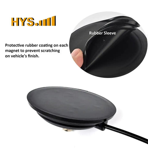 Close-up of Magnetic Vehicle Antenna Mount With A 4.3 Inch Base and rubber sleeve to prevent scratches.