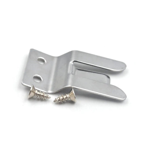 Metal three finger clip with screws for FT series radios, part of Eight Pack CB Microphone Holders With Screws Clips For Hang Up On Two Way Radios Durable Metal Three Finger Clip Works With FT7800 FT7800R FT7900R FT8800R FT8900R FT1500 FT8100 FT8100M FT8500, close-up view.