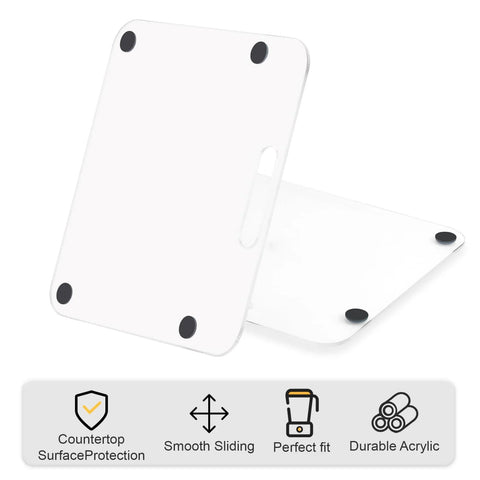 Front view of white transparent acrylic appliance slider for Ninja ES601/ES701 espresso machine with black feet