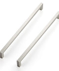 10 Pack Twelve And Three Fifths Inch Square Kitchen Cabinet Handles Satin Nickel Brushed Nickel Pulls For Cupboards And Drawers Easy Center To Center Installation Durable Modern Kitchen Cabinet Hardware, pair on white background