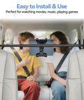 Rock Solid Rear Headrest Tablet Mount For Tesla Cybertruck showing kids using a tablet in the backseat for entertainment.