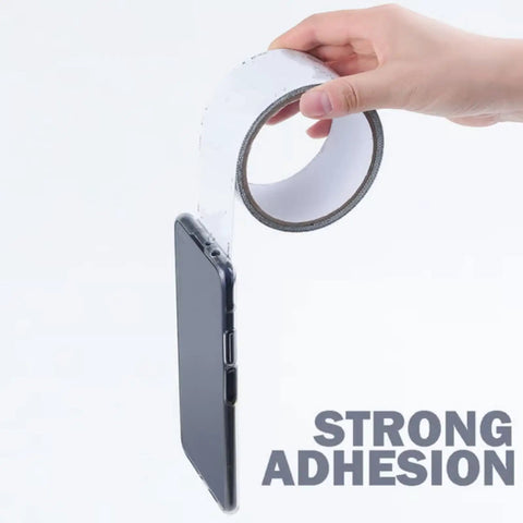 Strong Adhesive Window Screen Repair Tape With Fiberglass Mesh Patch For Quick Fixes holding a smartphone.