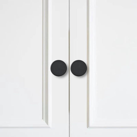 Matte Black Cabinet Knob Set Five Pack For Kitchen Drawers And Furniture Doors Corrosion Resistant Zinc Coated Hardware Installed