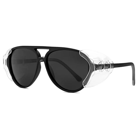 Worksite Ready Detachable Side Shield Safety Glasses With Sharp Polarized UV400 Lenses Featherlight TR Frame in matte black with clear shields.