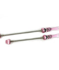 OMNI Racer pink stainless alloy quick-release wheel skewers, set of two.