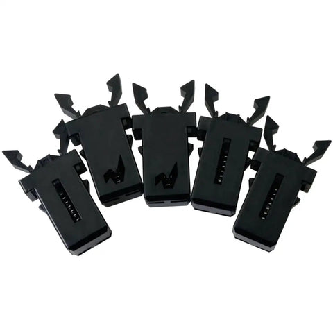 5 black plastic clips from 10 Piece Trash Can Lock Replacement Kit With Durable Spring Press Buckle, Touch Top Button, Plastic Repair Clip