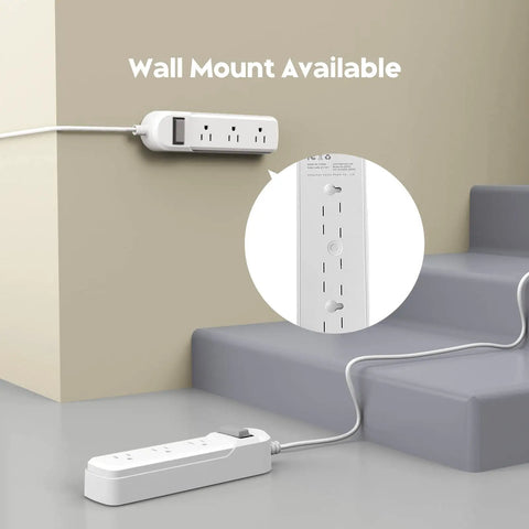 Outdoor Weatherproof Power Strip With 3 Outlets And 9.2 Ft Extension Cord Surge Protector wall mounted on stairs
