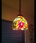 Grape Tiffany Style Stained Glass Ceiling Pendant Light with Seven Inch Lampshade featuring colorful handcrafted panels