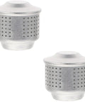 Two Pack Aluminum Coffee Pot Spout Cover Splash Guard For Espresso And Mocha Pots shown in silver aluminum material