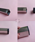 4 Pack 2x2 Inch End Caps For Square Tubing Black Plastic Plugs on pink background, showcasing installation on square metal tube