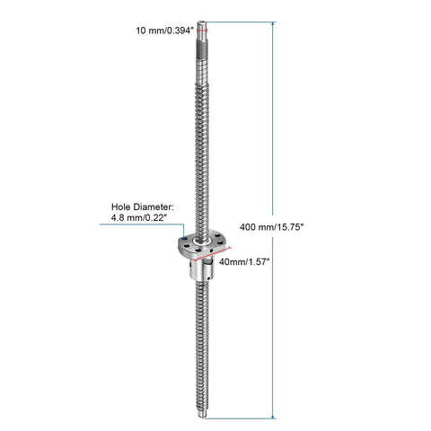 Diagram of Beefy SFU1204 Ball Screw Kit with Nut Anti Backlash for 12mm Diameter Lead 4mm, 400mm Length, CNC compatibility dimensions shown.