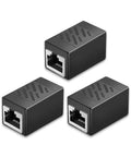 3 Pack Ethernet Coupler Set With Premium Gold Plated RJ45 Connectors, Female To Female Extenders For Cat7 Cat6 Cat5 And Cat5e Cables, Plug And Play No Tools Needed, Extends Network Up To 328 Feet With Stable High Speed Link, black connectors