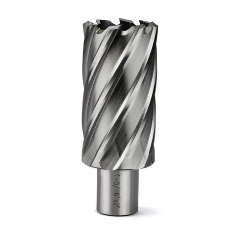 Front view of an HSS annular cutter with Weldon shank for magnetic drill press, 1-5/16 in cutting diameter