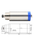 Built Tough Water Cooled CNC Spindle Motor With ER25 Chuck And Four Bearings For Heavy Duty Milling Engraving Drill Smooth Running Setup On Wood Or Metal Straight Up Reliable 380V 220V Power, side view with dimensions.