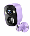 Slick 2K HD Wireless Outdoor Security Camera With Smart PIR Motion Detection And Rechargeable Battery in orchid purple, wall-mounted view.