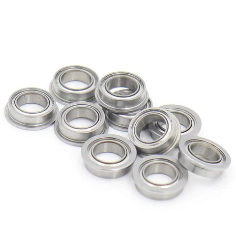 Ten Pack Stainless Steel Flanged Ball Bearings SMF85ZZ Double Shielded Deep Groove Precision Bearings 5x8x2.5mm close-up.