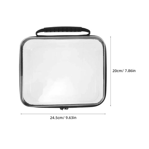 Built Different Clear Hard Shell Zipper Case For Travel Toiletries And Makeup Organizer front view with dimensions 24.5cm x 20cm