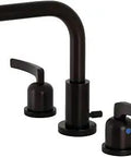Oil Rubbed Bronze Widespread Bathroom Faucet With 5-3/8 Inch Spout Reach, Deck Mount, 3-Hole Installation, Dual Lever Handles