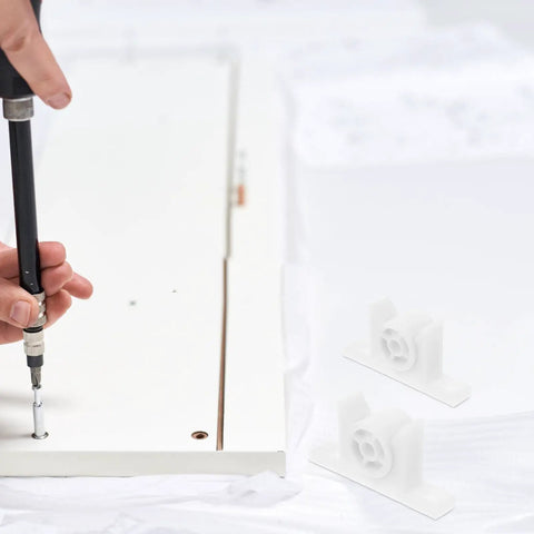 Installing Ten Pack White ABS Cabinet Door Ball Catch Roller Latch Hardware For Cupboard Doors With Dual Wheel Design Delivers