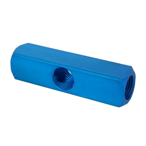 Three Way 0.8125 Inch Manifold Block Splitter For Air Hose Inline Pneumatic System Built Tough For Air Compressor Perfect For DIY Projects Shop Garage Setups - blue nickel-plated iron