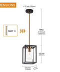 One Light Lantern Pendant With Adjustable Stem Black And Brushed Brass dimensions illustration