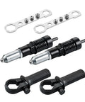 Cordless Rivet Gun Adapter Kit Converts Any Drill Into A Heavy Duty Riveting Tool shown with four nut cores and blind rivet heads