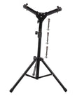 Heavy Duty Folding Drum Rack And Snare Stand Featuring Multi Angle Adjustments And Tight Triangular Brackets, black frame, front view.
