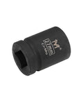 Three Quarter Inch Drive Six Point Shallow Impact Socket 27mm With Radius Corner Design CrMo Steel Built For High Torque Tools Heavy Duty 55mm Length Overall