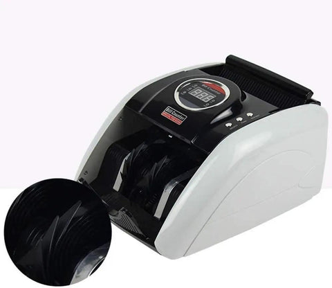 Foolproof Portable Money Counter And Clutch Automated Banknote Tally Device With Fluorescence Fake Bill Detection, side view of device.