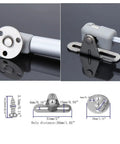 Smooth Acting Gas Strut Cabinet Hinge With Safety Lift Support And Reliable Soft Close Function For Toy Boxes And Cabinets, Durable Stainless Steel Core, Easy No Sweat Install, 2 Piece Set, showcasing components and measurements.