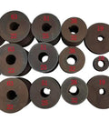 Nineteen precision cutting dies for Hardcore Portable Electric Pipe Bender And Tube Roller Badass With Nine Round Plus Eight Square Dies.