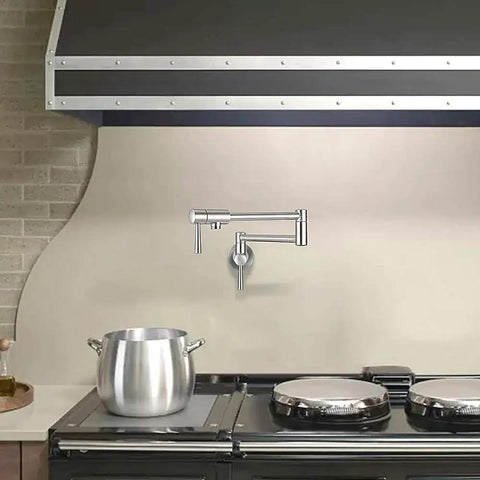 Stainless Steel Pot Filler Faucet Wall Mount Folding Stretchable With Single Hole And Two Handles Rust Resistant SUS 304 Kitchen Tap