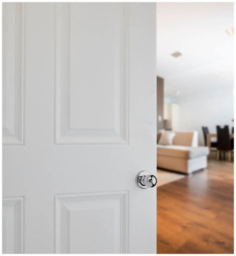 Polo Interior Passage Door Knob For Closet And Hallway Doors, Non Locking Doorknob In Satin Nickel With Microban Protection on white door