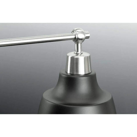 Bramlett Brushed Nickel Two Light Bath And Vanity Fixture With Matte Black Shades And Back Plate, Vintage Industrial Style Lighting With Old School Vibe For Traditional Bulbs, Modern Farmhouse Appeal